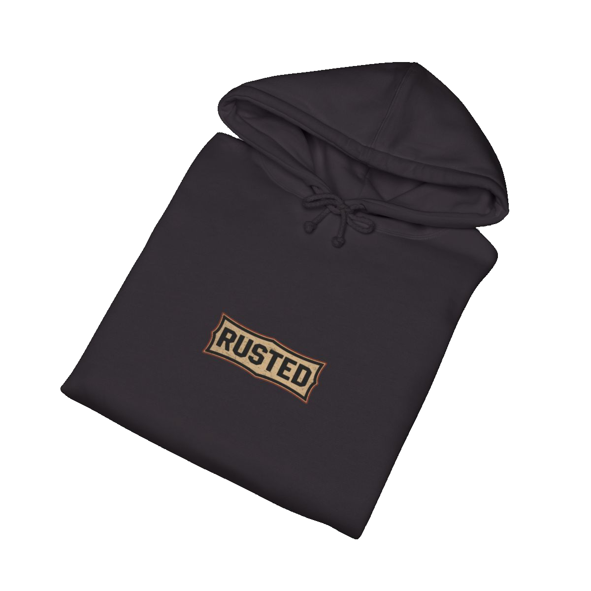 Folded black RESPECT THE IRON crawler crane hoodie