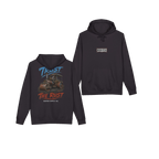 TRUST THE RUST steam roller black hoodie, front and back