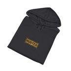Folded charcoal heather TRUST THE RUST motor grader hoodie