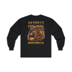 RESPECT THE IRON crawler dozer back print on a black long sleeve
