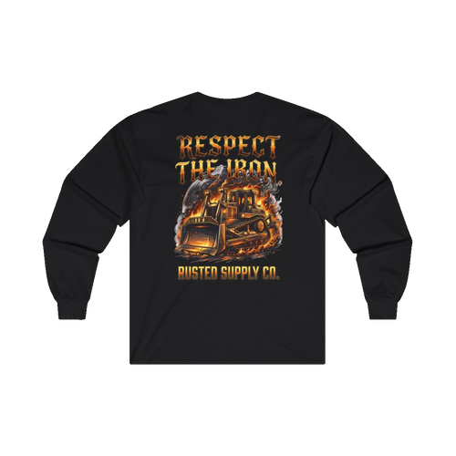 RESPECT THE IRON crawler dozer back print on a black long sleeve