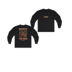RESPECT THE IRON crawler crane black long sleeve, front and back