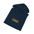 Folded navy TRUST THE RUST motor grader hoodie