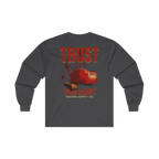 TRUST THE RUST dragline crane back print on a dark heather long sleeve