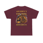 RESPECT THE IRON crawler dozer back print on a maroon tee