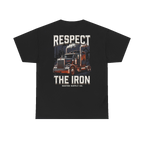 RESPECT THE IRON conventional semi back print on a black tee