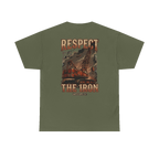 RESPECT THE IRON crawler crane back print on a military green tee