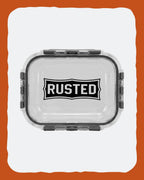 RUSTED Crew Container Medium, flat top-down view of the closed lid and clamps