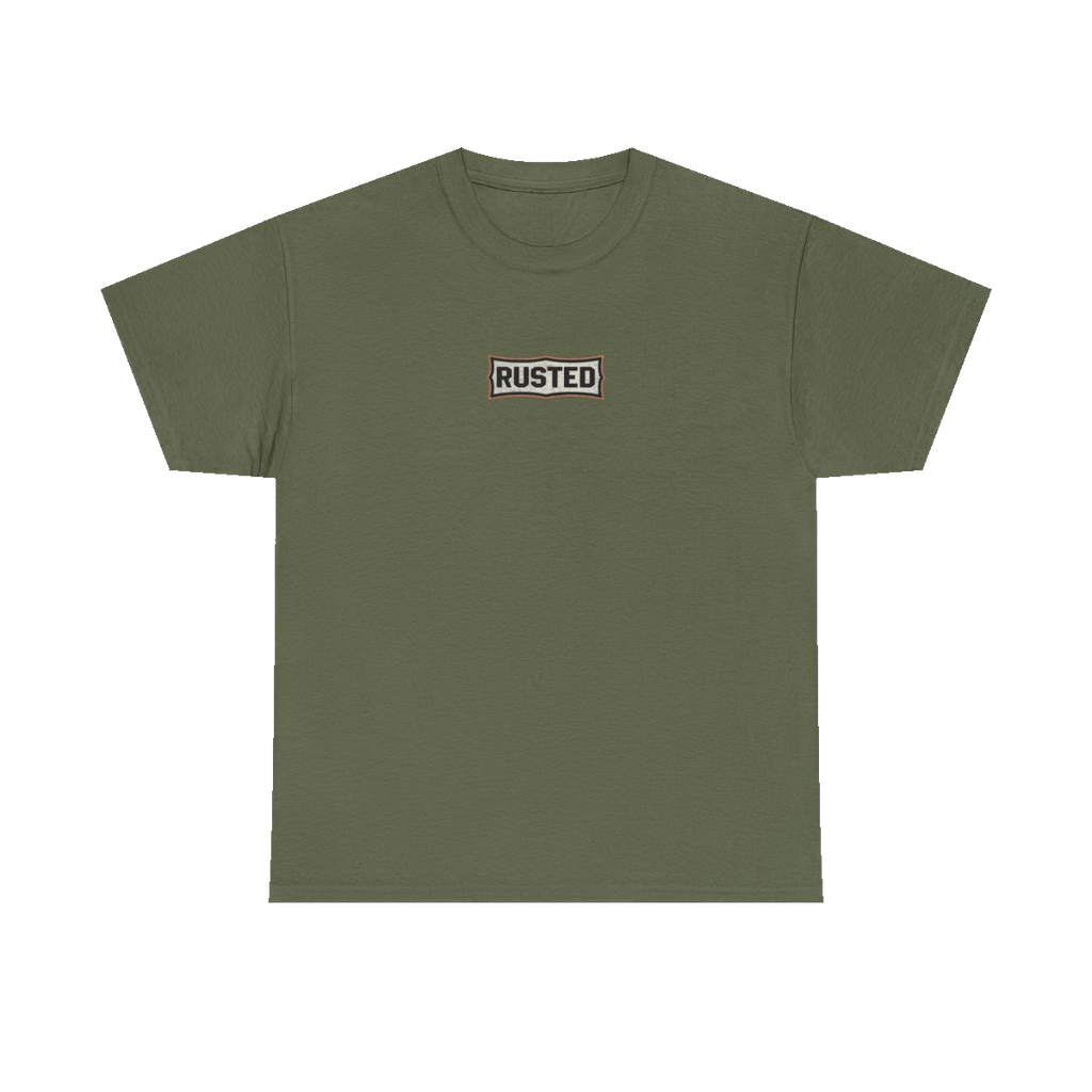 RESPECT THE IRON chest badge on a military green tee