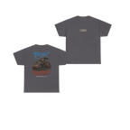 TRUST THE RUST steam roller charcoal tee, front and back