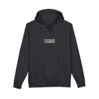 RESPECT THE IRON chest badge on a charcoal heather hoodie