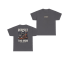 RESPECT THE IRON conventional semi charcoal tee, front and back