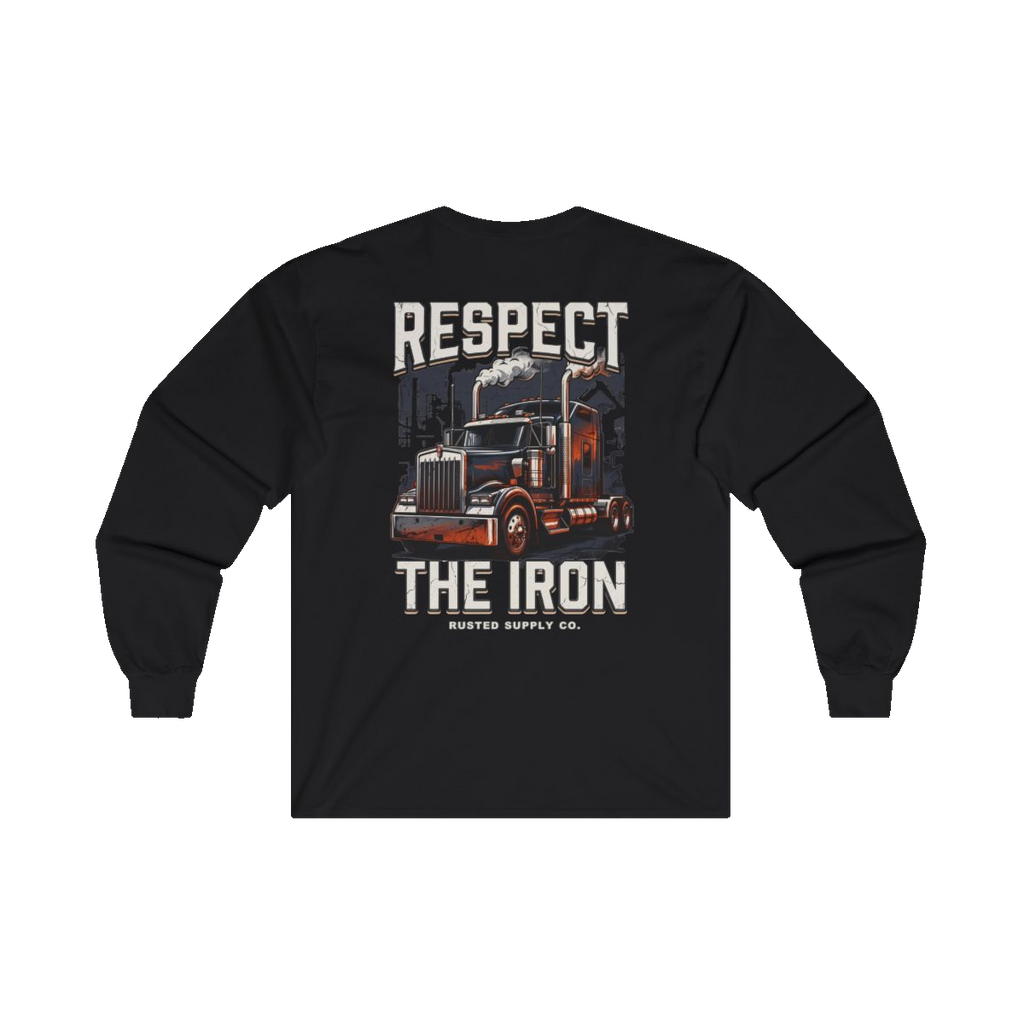 RESPECT THE IRON conventional semi back print on a black long sleeve