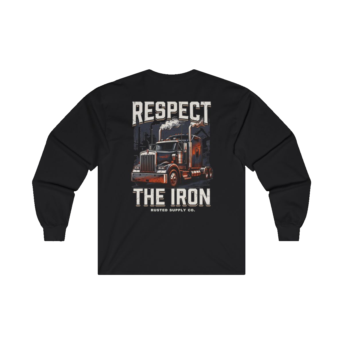 RESPECT THE IRON conventional semi back print on a black long sleeve
