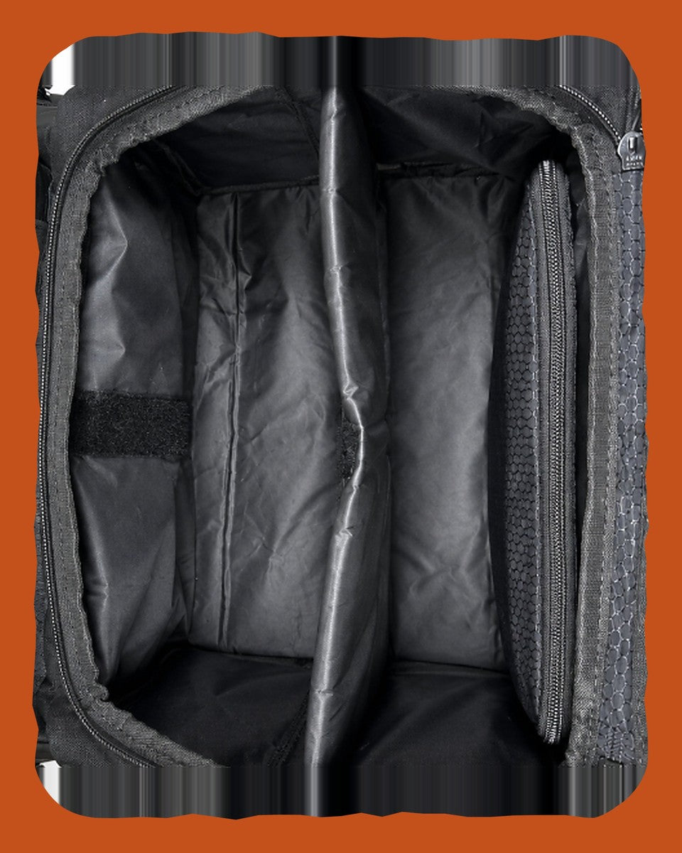 Insulated compartment with removable divider and mesh side pocket