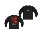 TRUST THE RUST dragline crane black long sleeve, front and back