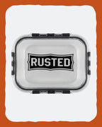 RUSTED Crew Container Large, flat top-down view of the closed lid and clamps