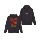TRUST THE RUST dragline crane black hoodie, front and back