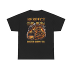 RESPECT THE IRON crawler dozer back print on a black tee