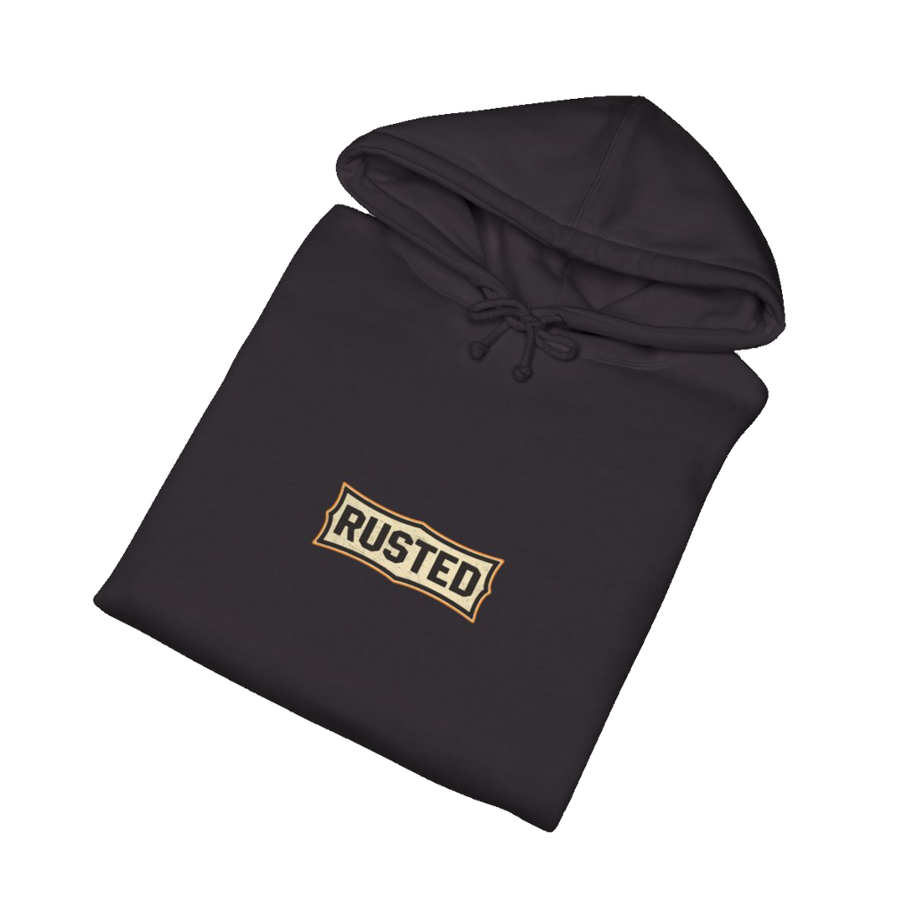 Folded black RESPECT THE IRON crawler dozer hoodie