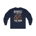 RESPECT THE IRON conventional semi back print on a navy long sleeve