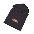 Folded black TRUST THE RUST dragline crane hoodie