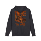 TRUST THE RUST blade dozer back print on a charcoal heather hoodie