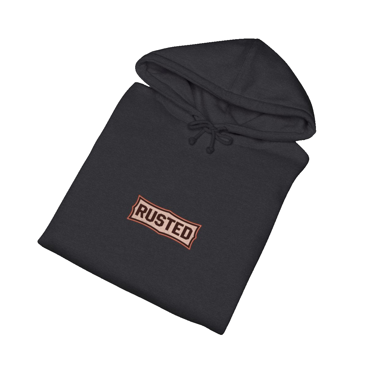 Folded charcoal heather TRUST THE RUST dragline crane hoodie