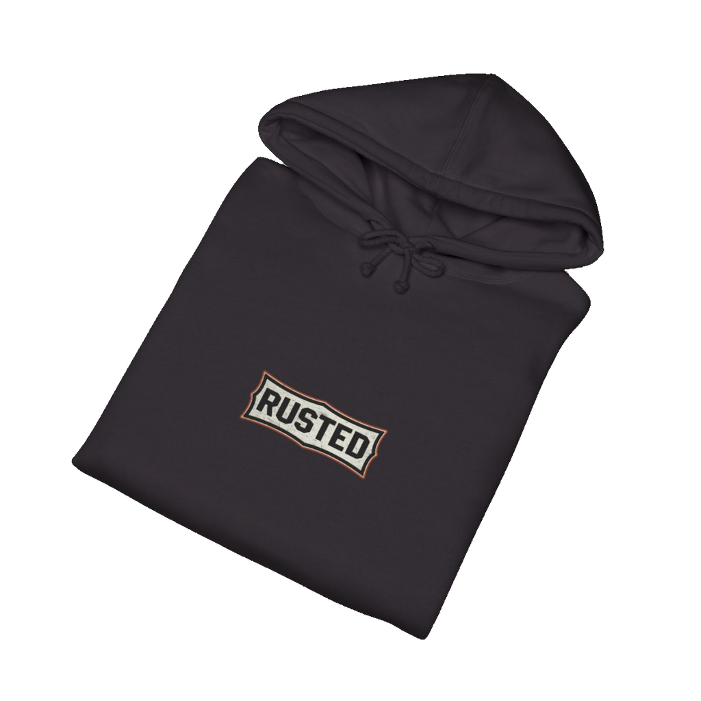Folded black RESPECT THE IRON conventional semi hoodie