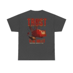 TRUST THE RUST dragline crane back print on a dark heather tee