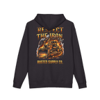 RESPECT THE IRON crawler dozer back print on a black hoodie