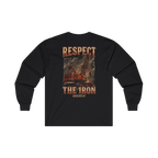 RESPECT THE IRON crawler crane back print on a black long sleeve