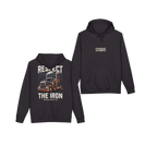 RESPECT THE IRON conventional semi black hoodie, front and back