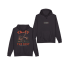 TRUST THE RUST steam shovel black hoodie, front and back