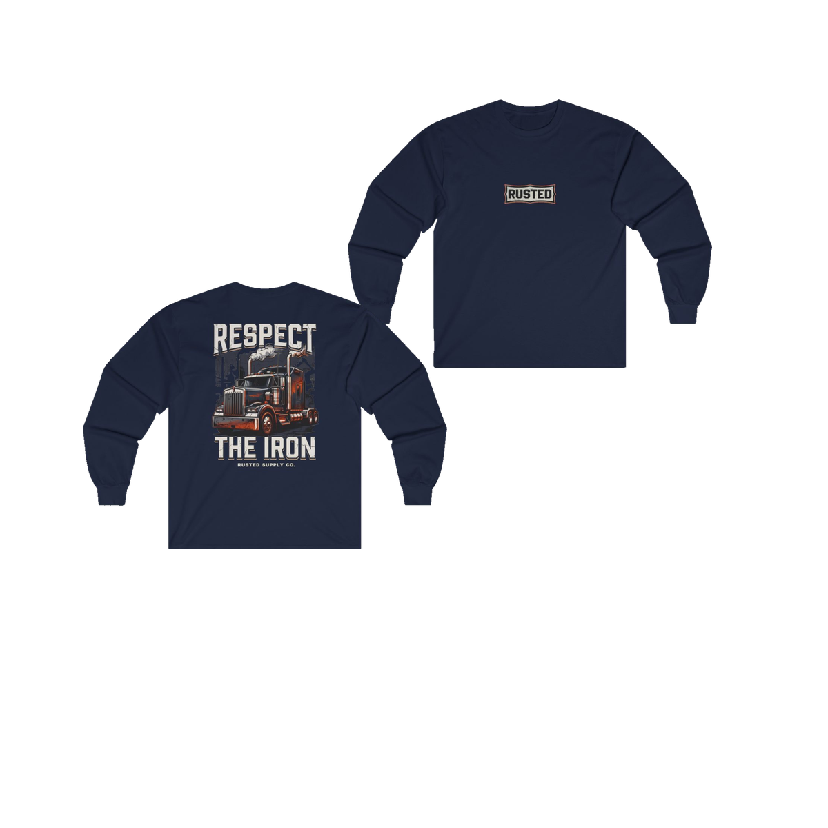 RESPECT THE IRON conventional semi navy long sleeve, front and back