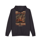 RESPECT THE IRON crawler crane back print on a black hoodie
