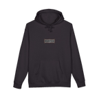 TRUST THE RUST chest badge on a black hoodie