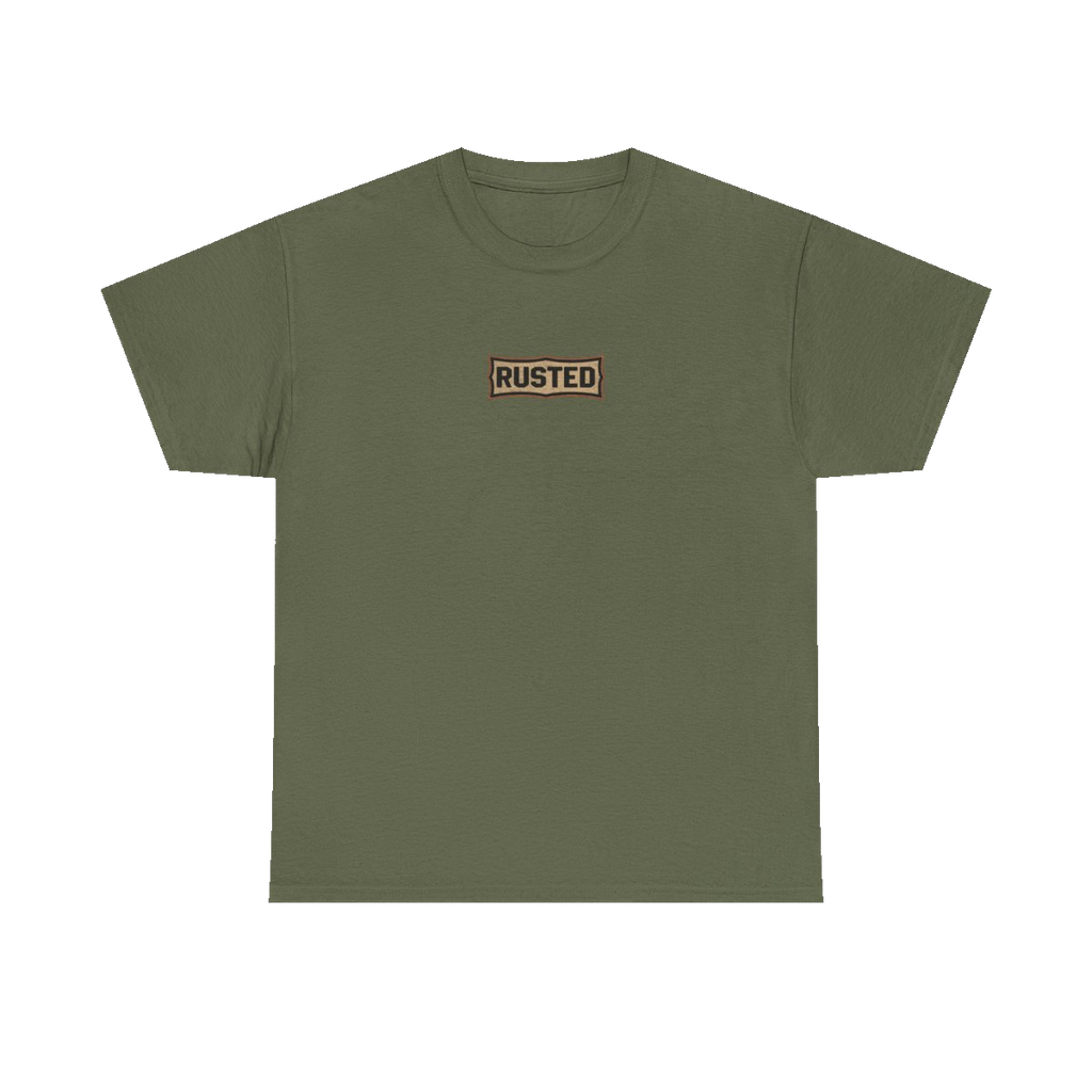 RESPECT THE IRON chest badge on a military green tee