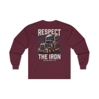 RESPECT THE IRON conventional semi back print on a maroon long sleeve