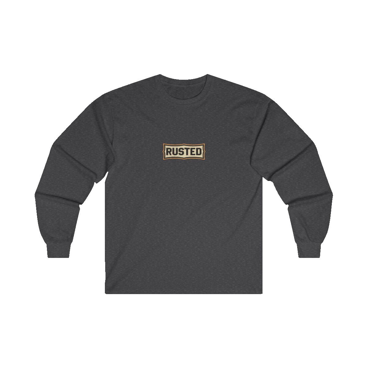 RESPECT THE IRON chest badge on a dark heather long sleeve