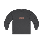 TRUST THE RUST chest badge on a dark heather long sleeve