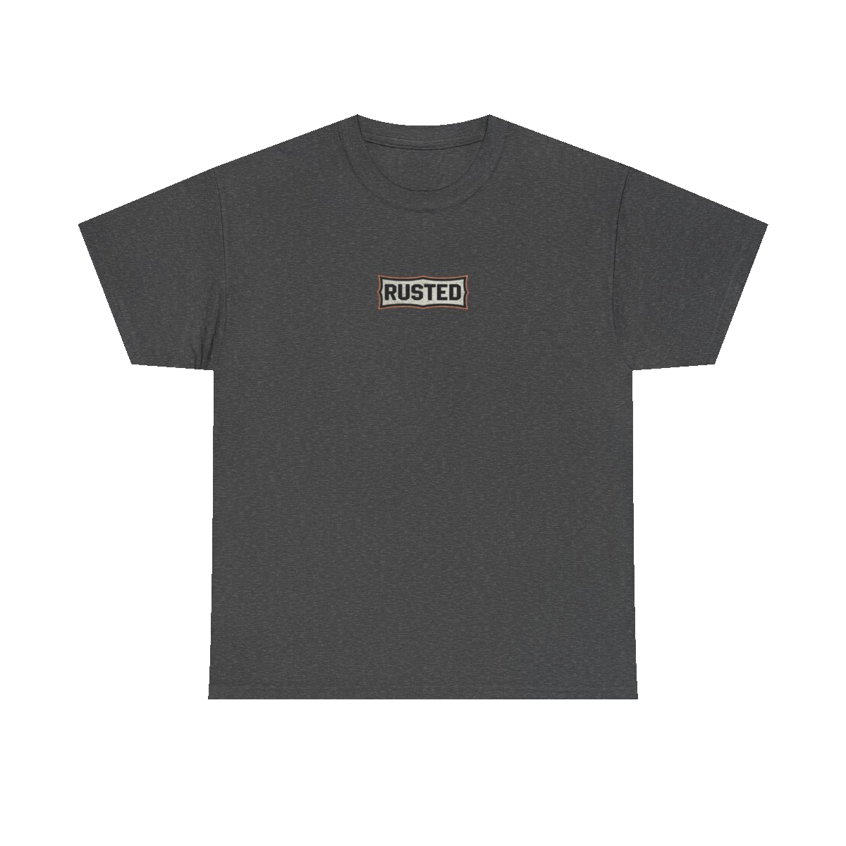 RESPECT THE IRON chest badge on a dark heather tee
