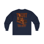 TRUST THE RUST blade dozer back print on a navy long sleeve