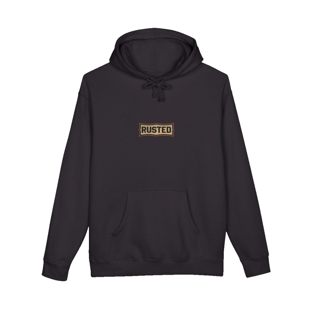 RESPECT THE IRON chest badge on a black hoodie