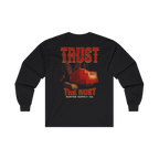 TRUST THE RUST dragline crane back print on a black long sleeve