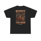 RESPECT THE IRON crawler crane back print on a black tee