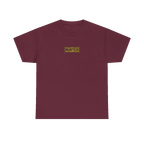 TRUST THE RUST chest badge on a maroon tee