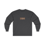 TRUST THE RUST chest badge on a dark heather long sleeve
