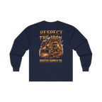 RESPECT THE IRON crawler dozer back print on a navy long sleeve