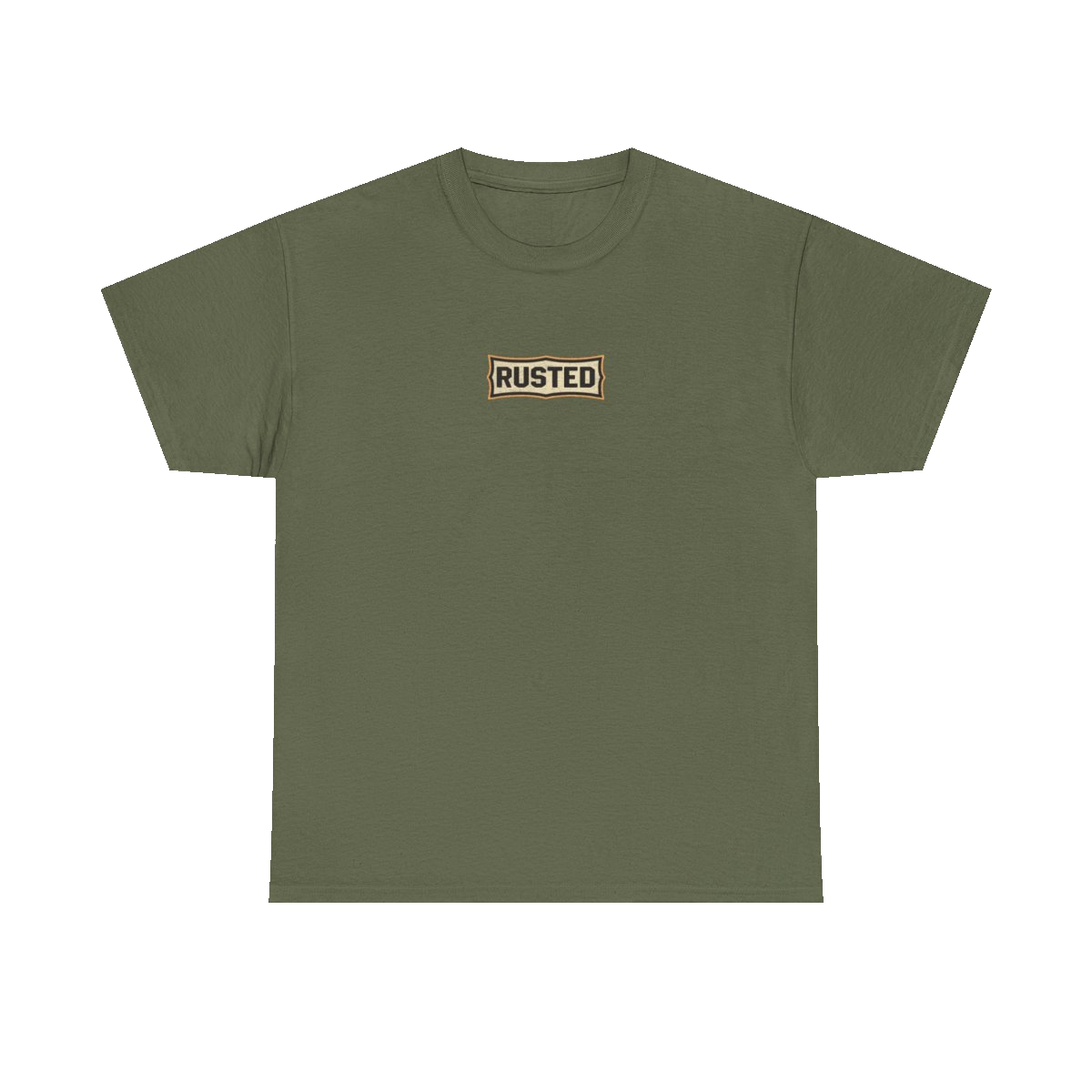 RESPECT THE IRON chest badge on a military green tee